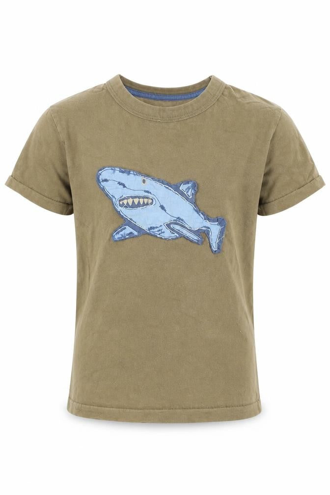 Mini Boden Boys Brown Shark Appliqué Cotton T-Shirt 5-6 Years