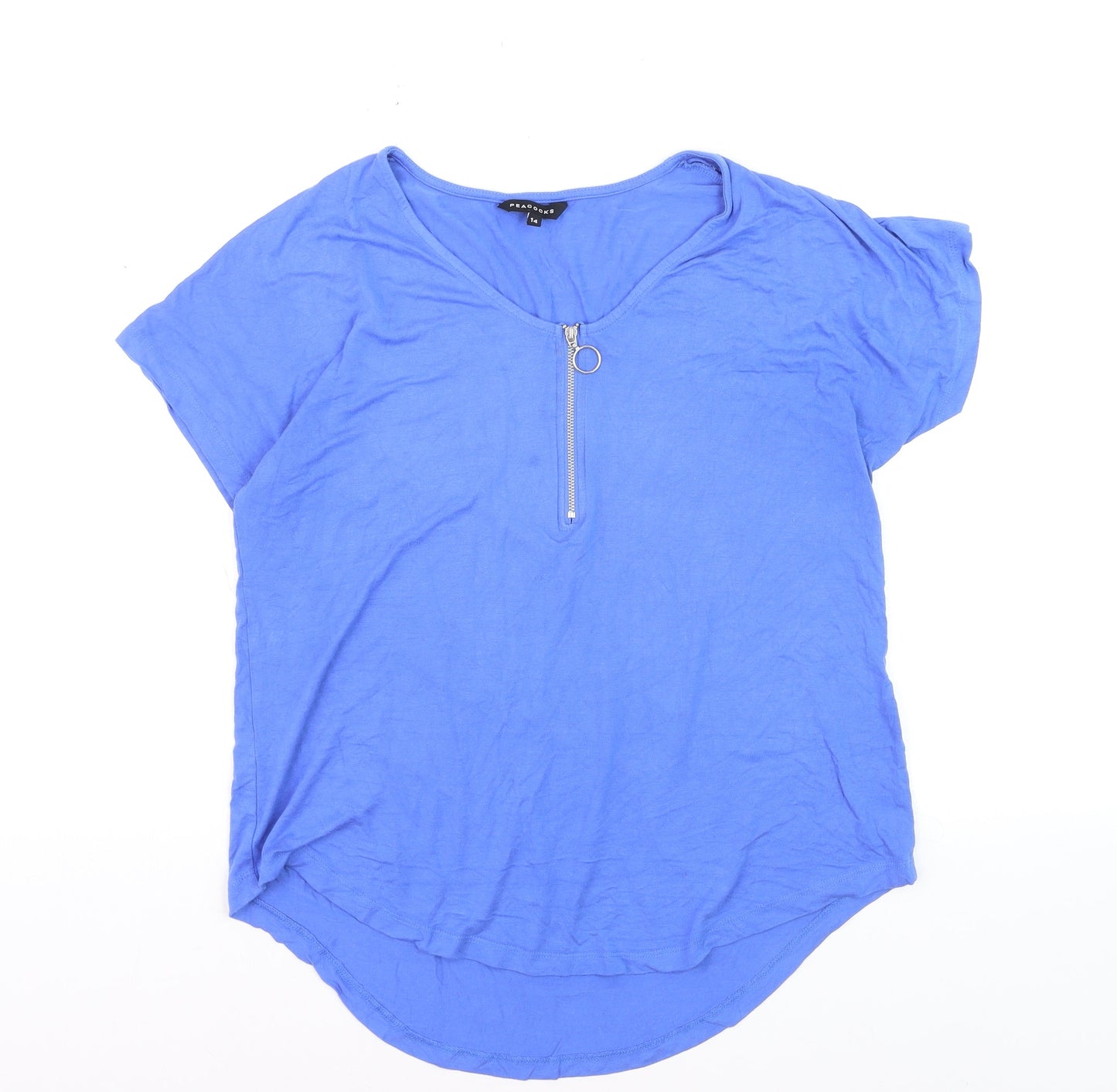 Peacocks Women Blue Size 14 Zip Front Viscose T-Shirt