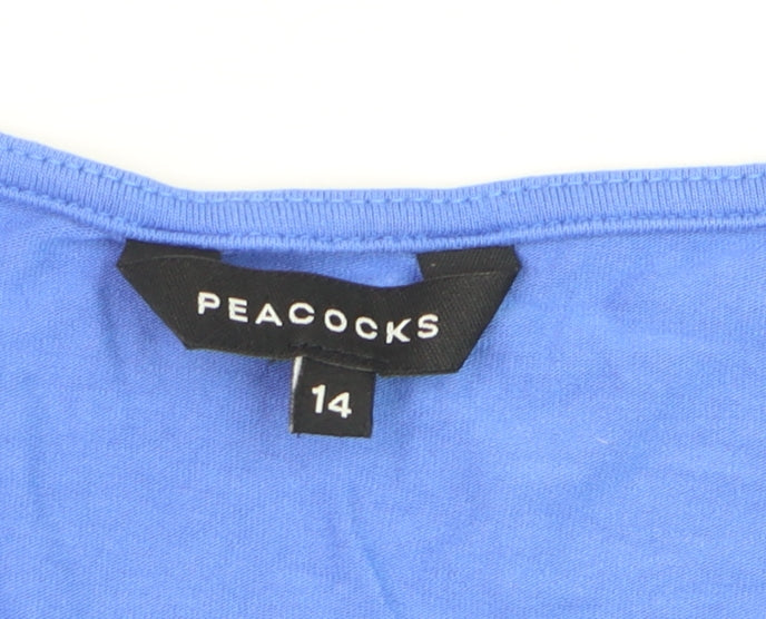 Peacocks Women Blue Size 14 Zip Front Viscose T-Shirt