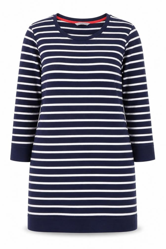 TU Women Blue Striped 3/4 Sleeve Cotton Pullover Jumper Size 16