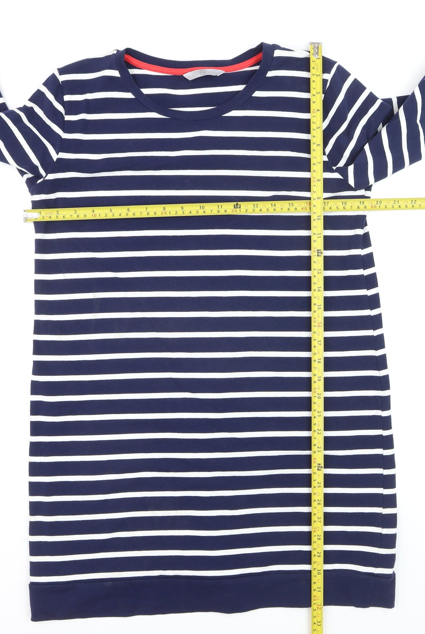 TU Women Blue Striped 3/4 Sleeve Cotton Pullover Jumper Size 16