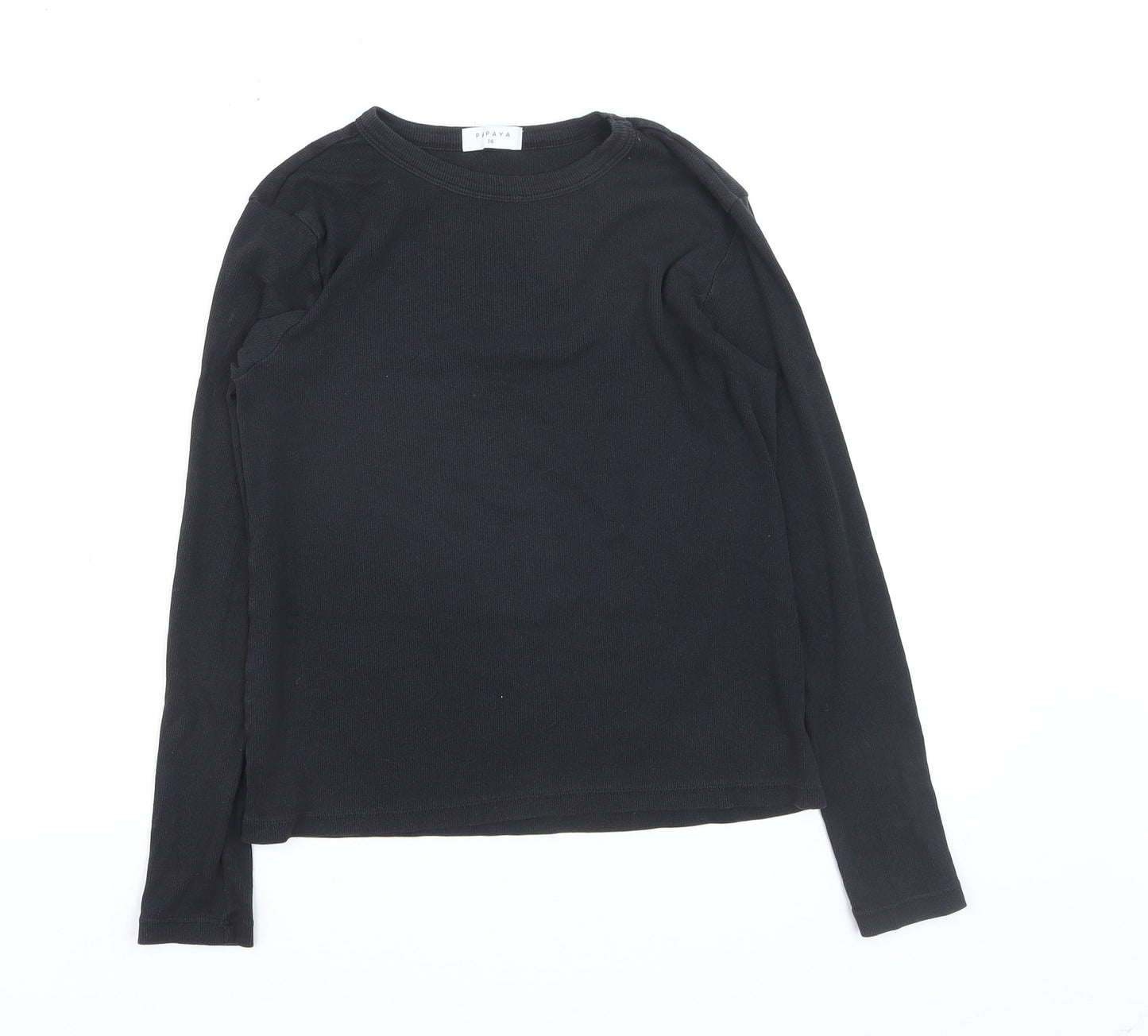Papaya Women Black Long Sleeve Basic T-Shirt Size 14