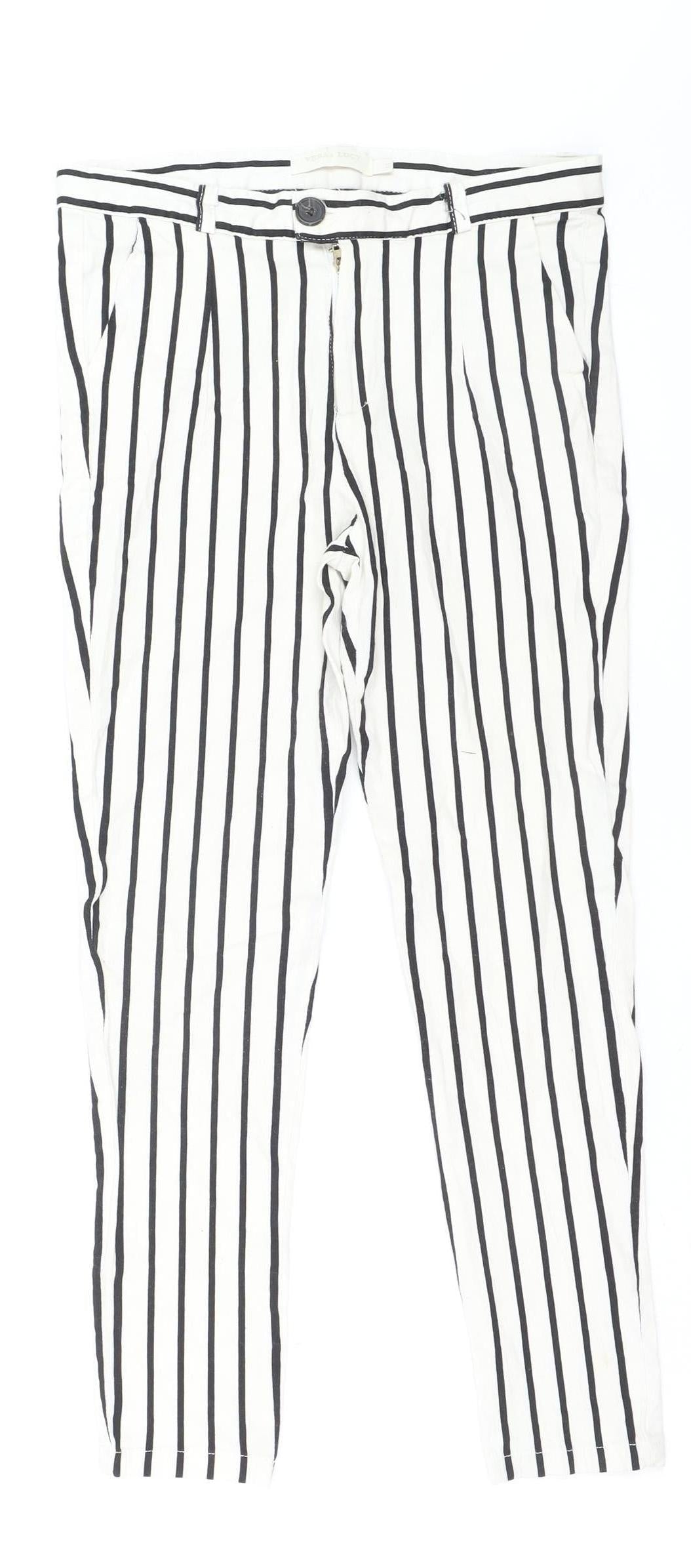 Vera & Lucy Women's White Striped Slim Trousers Size S