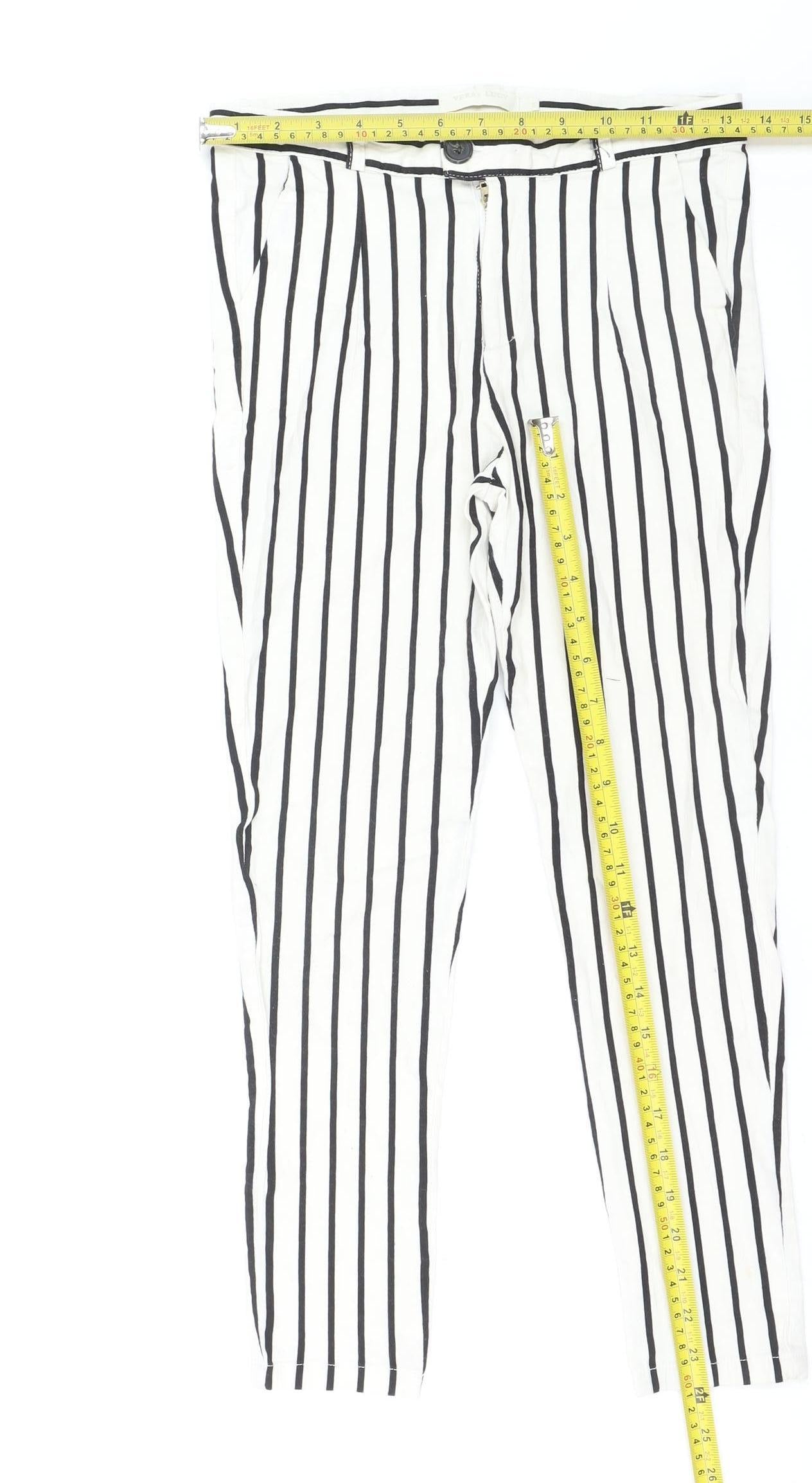 Vera & Lucy Women's White Striped Slim Trousers Size S