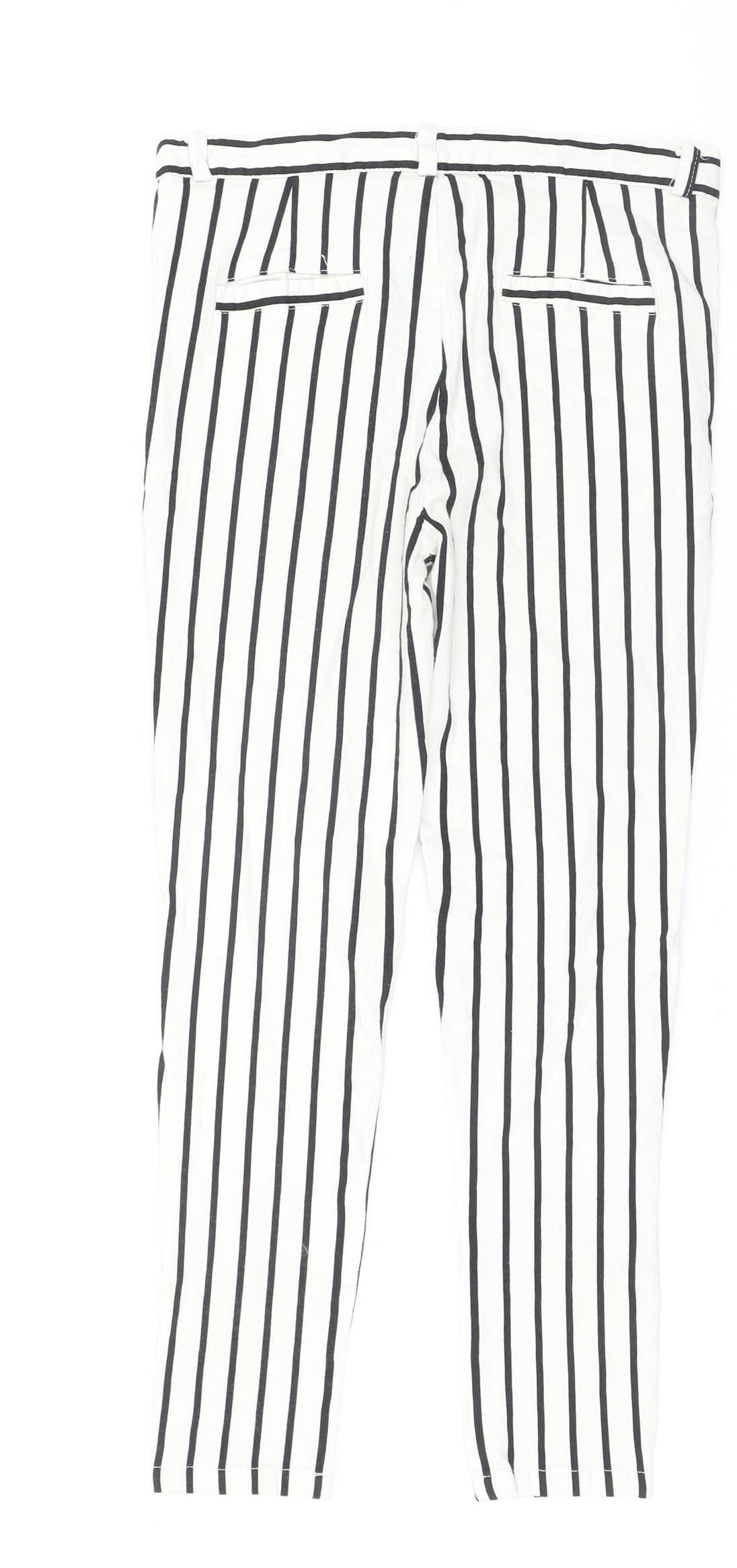 Vera & Lucy Women's White Striped Slim Trousers Size S