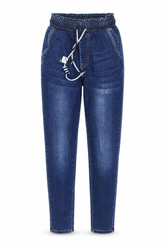 Nina Carter Women Blue XS Tapered Elastic Waist Denim Jeans