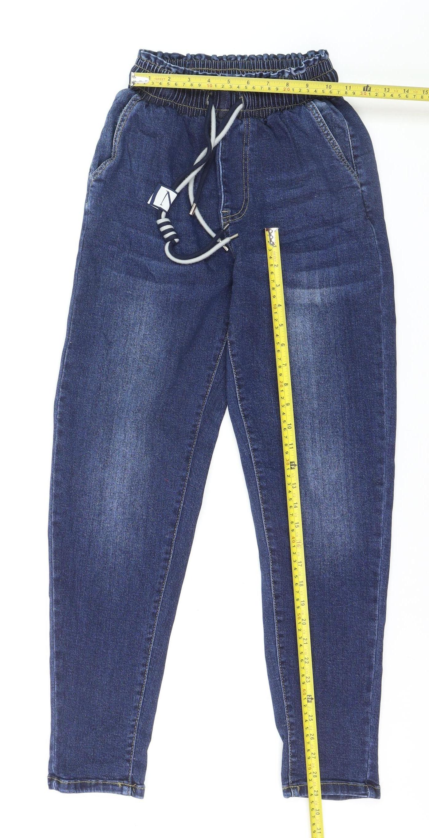 Nina Carter Women Blue XS Tapered Elastic Waist Denim Jeans