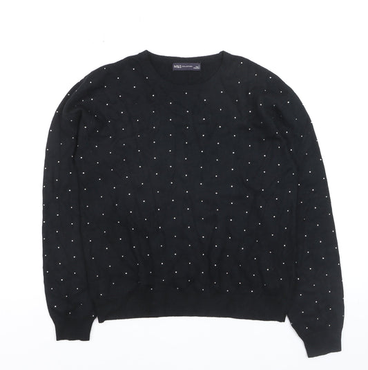 Marks and Spencer Women's Black Beaded Crew Neck Jumper Size L