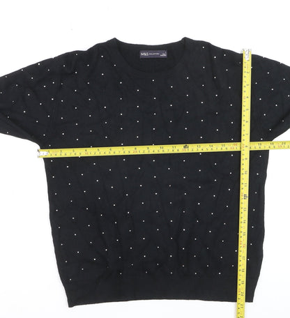 Marks & Spencer Women's Black Beaded Crew Neck Jumper Size L