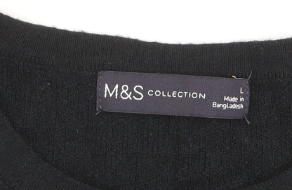 Marks & Spencer Women's Black Beaded Crew Neck Jumper Size L