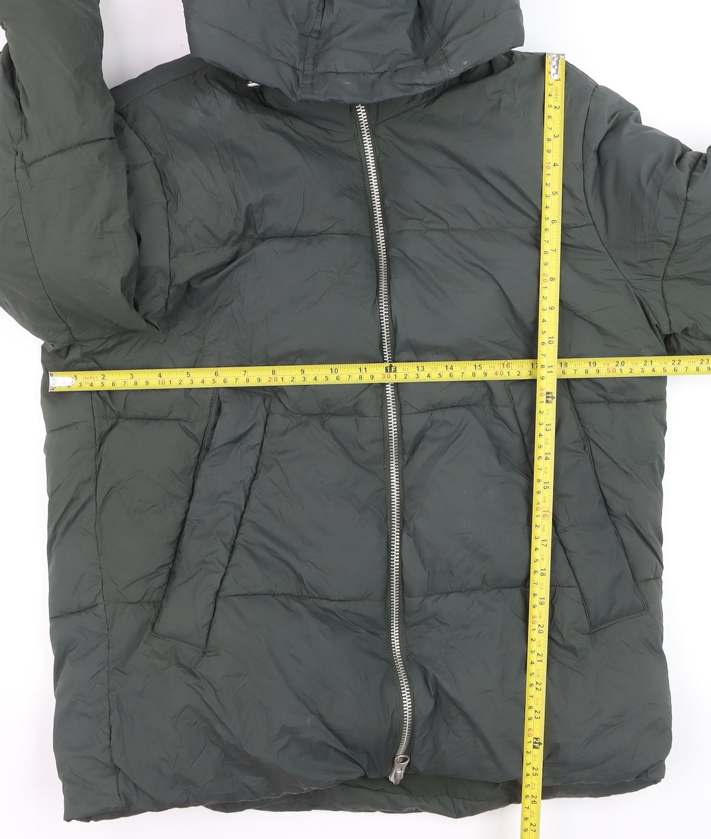Primark Women’s Green Puffer Jacket Hooded Medium Thermal Wind Resistant
