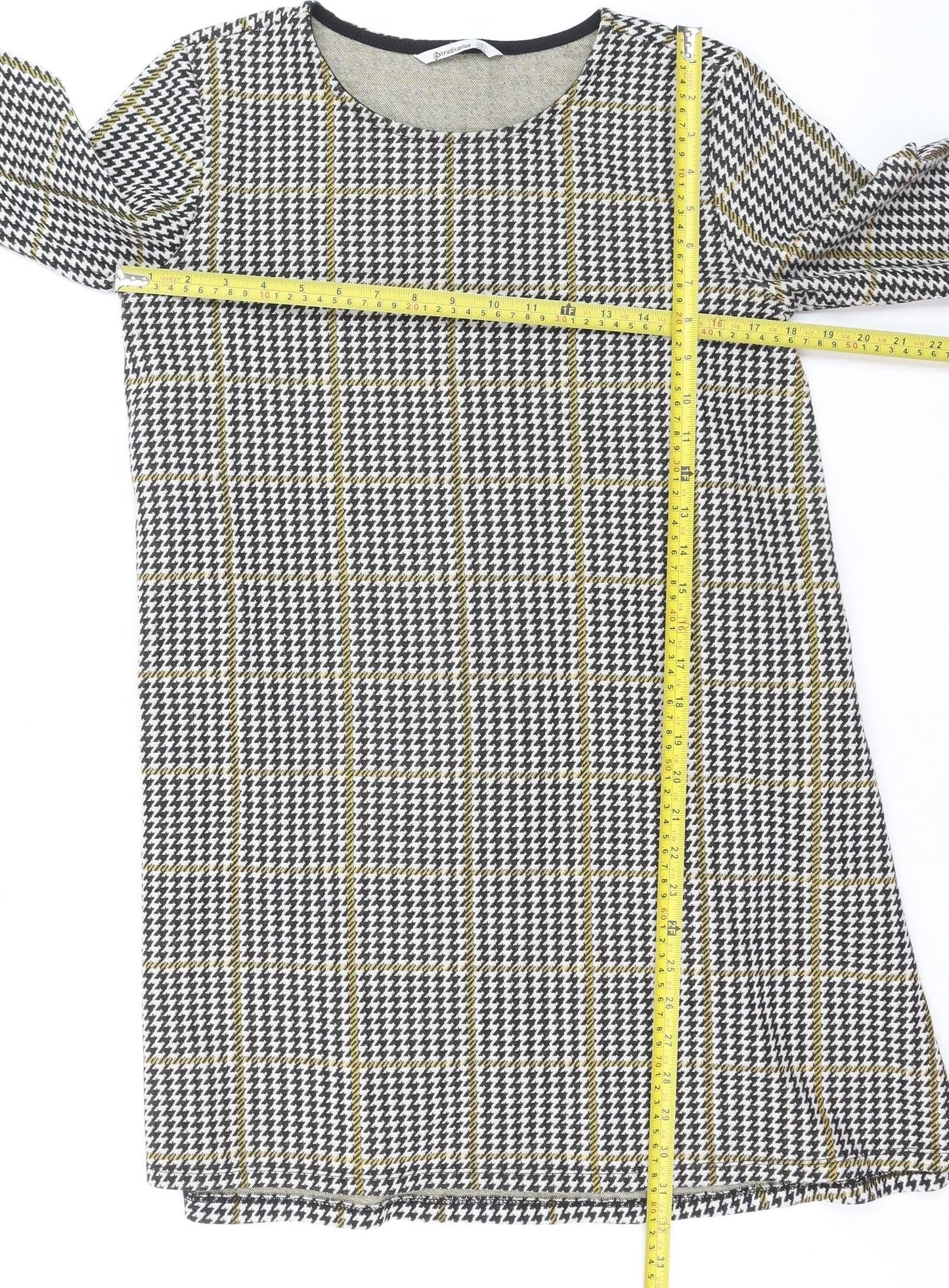 Stradivarius Women's Multicoloured Houndstooth Shift Dress Size 14