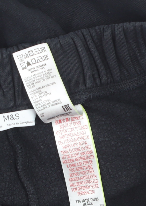 Marks and Spencer Girls Black Jogger Trousers 14-15 Years Fleece Lined