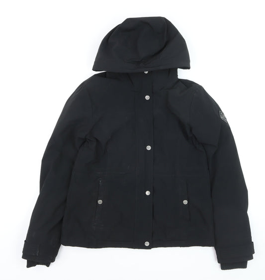 Hollister Women's Black Hooded Waterproof Parka Jacket S
