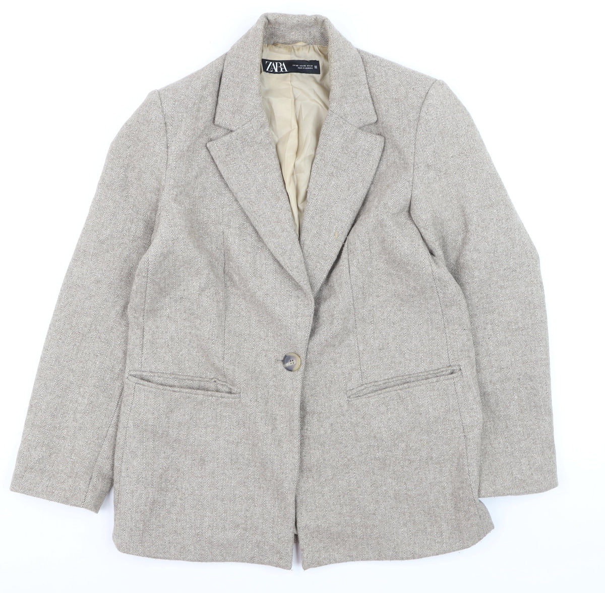 Zara Women Beige Wool Blend Single-Breasted Blazer XS