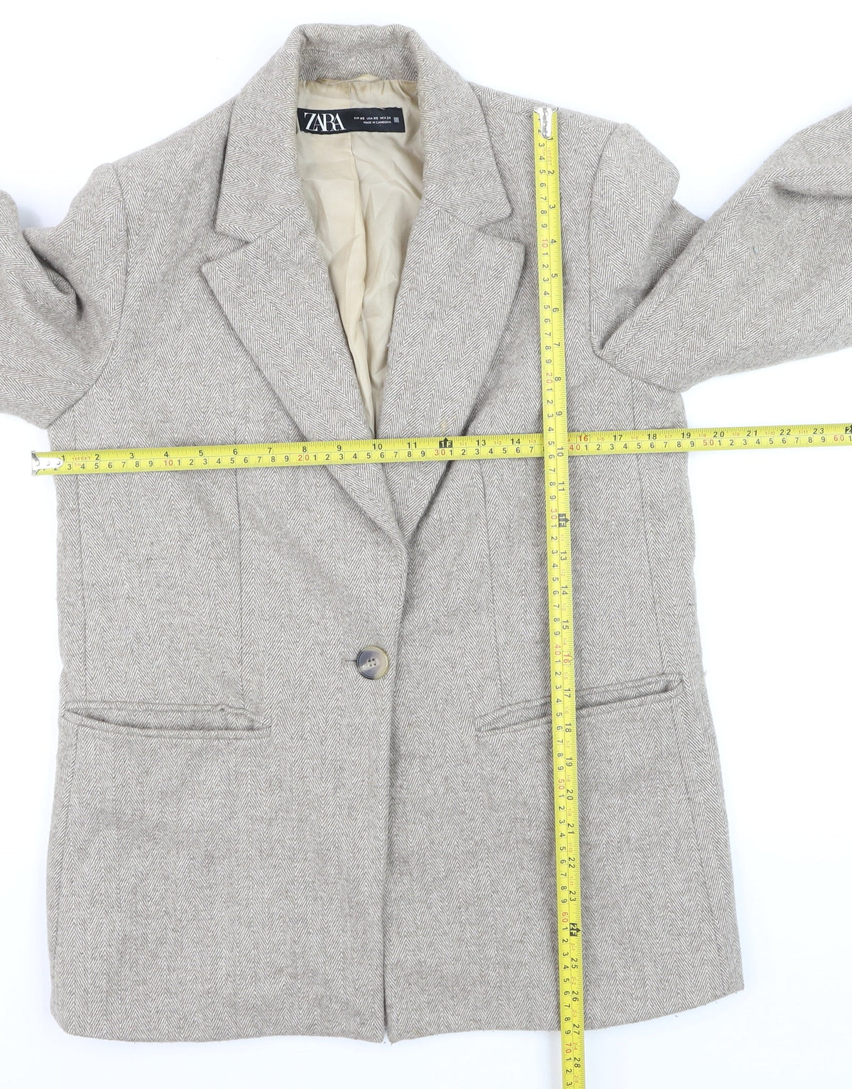 Zara Women Beige Wool Blend Single-Breasted Blazer XS