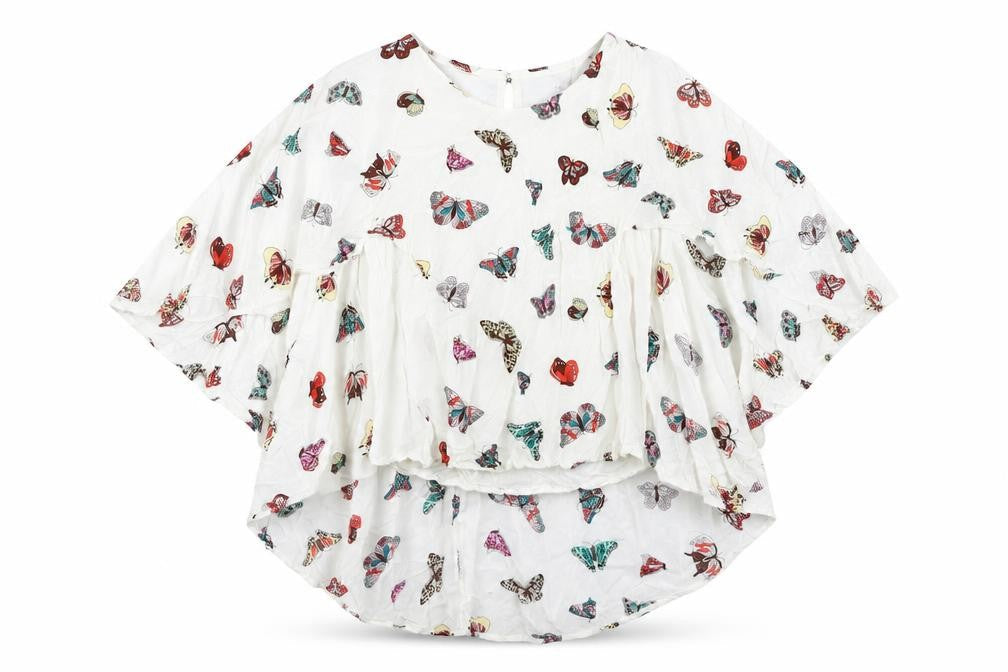 L.B.C. Womens White Butterfly Print Chiffon Tunic Blouse M