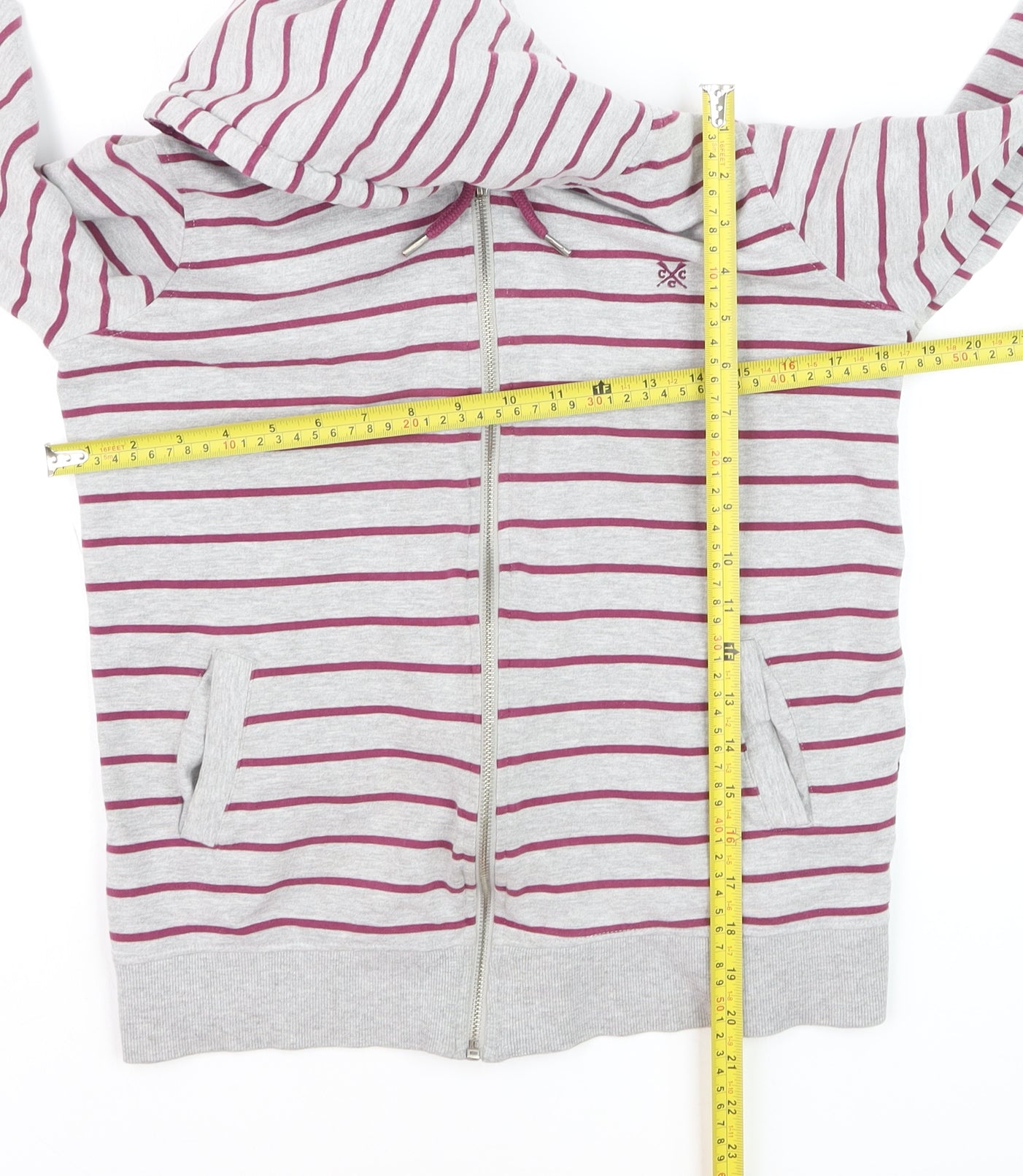 Crew Clothing Co. Women's Grey Stripe Full Zip Hoodie Size 10