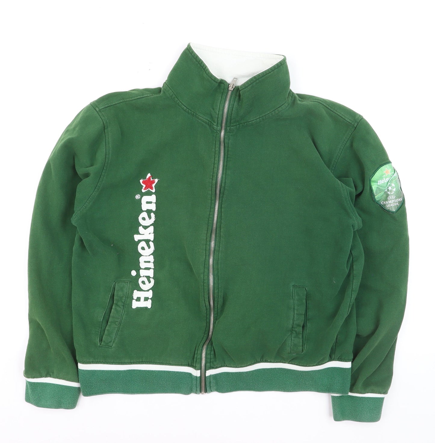Heineken Mens Green XL Bomber Jacket Full Zip Cotton Logo