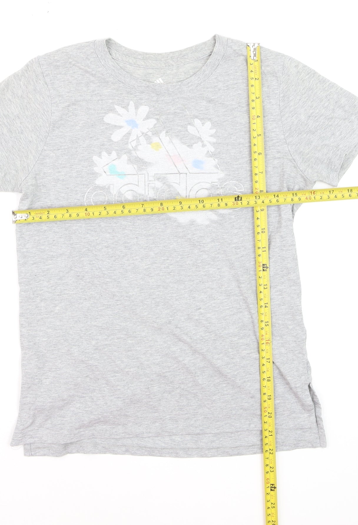 Adidas Girls Grey Graphic Logo T-Shirt Age 18 Years Regular Fit Cotton Blend