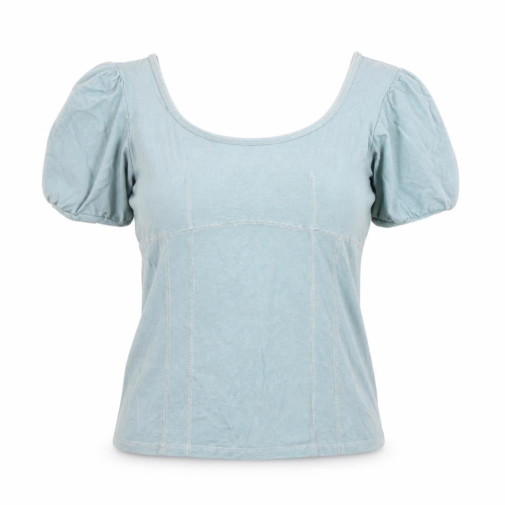 Next Women's Blue Scoop Neck Puff Sleeve Jersey Top Size 18