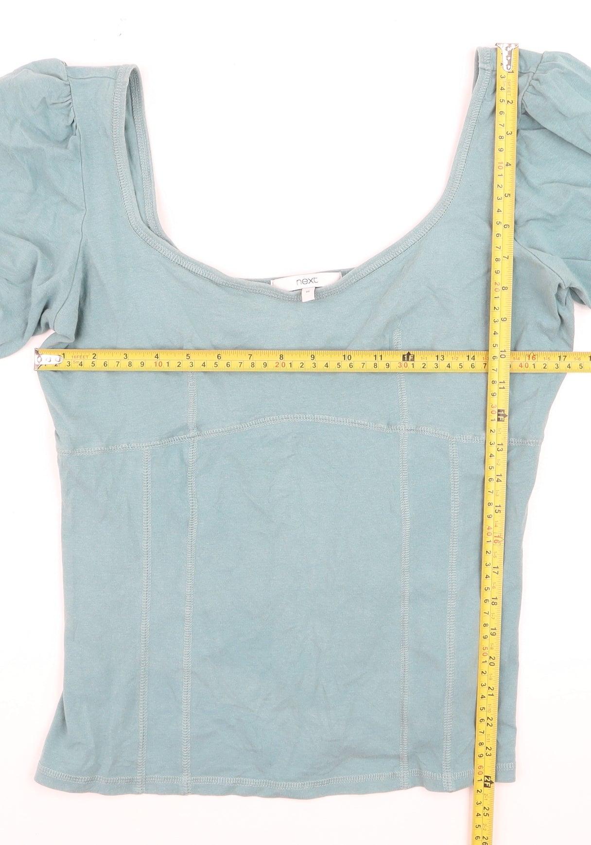 Next Women's Blue Scoop Neck Puff Sleeve Jersey Top Size 18