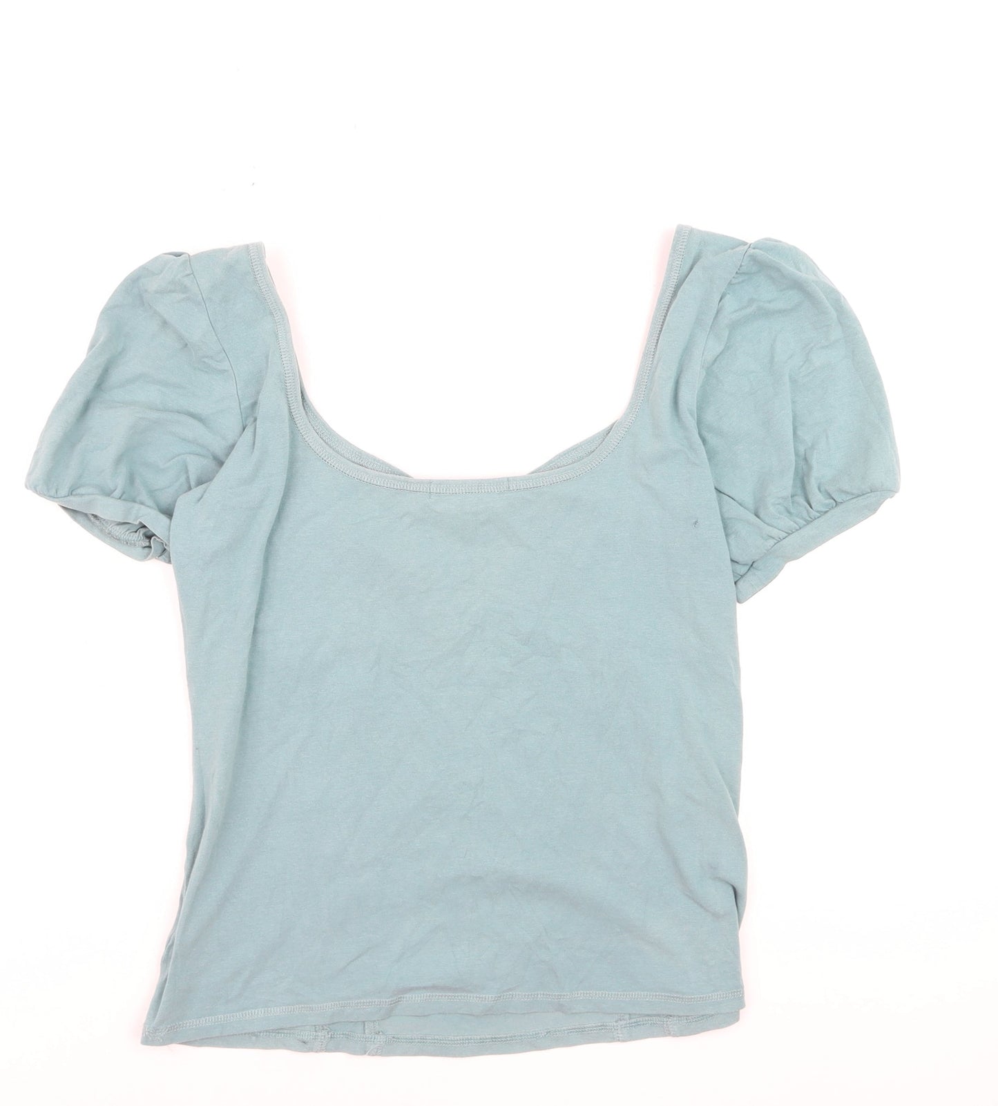 Next Women's Blue Scoop Neck Puff Sleeve Jersey Top Size 18