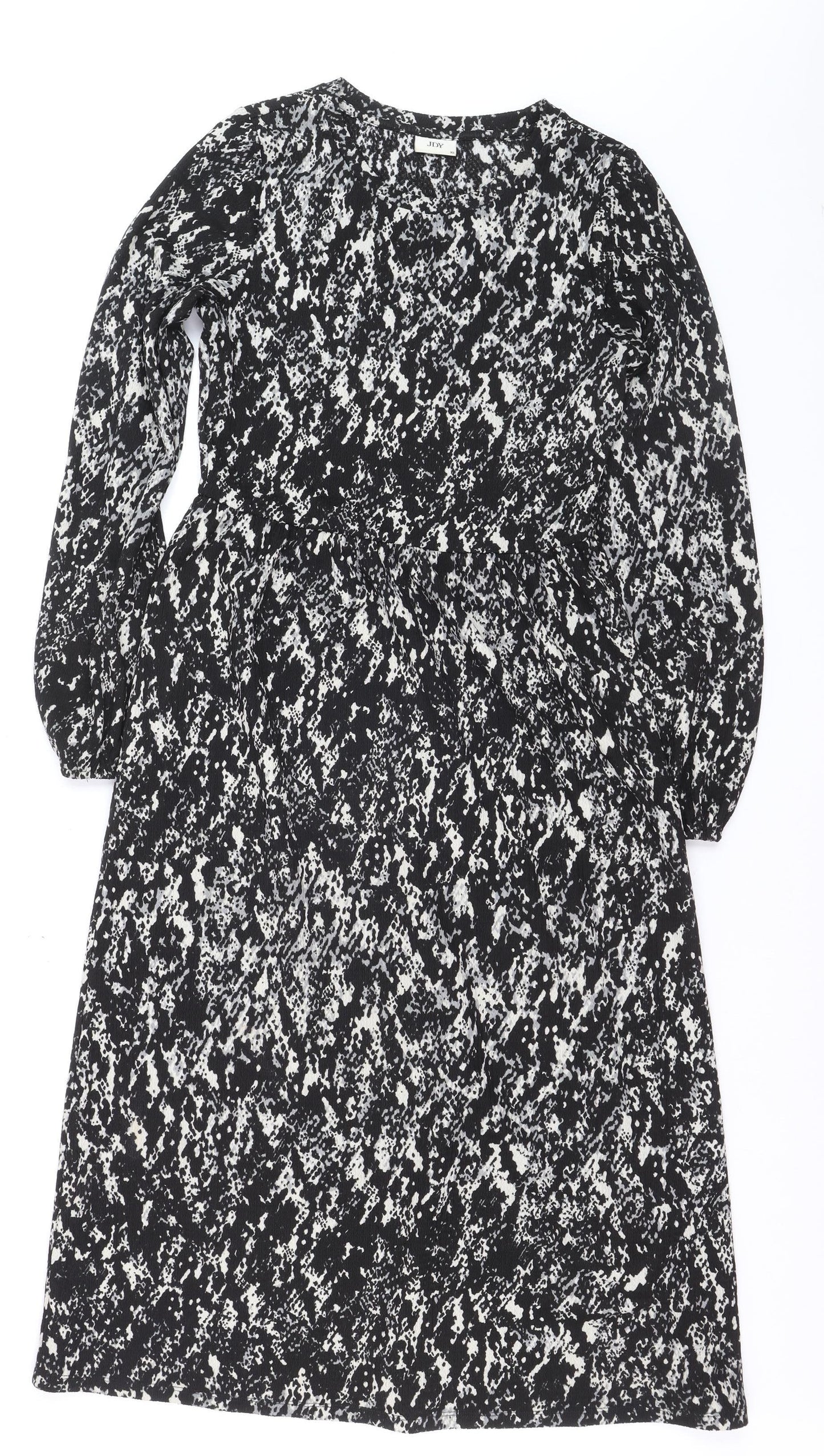 JDY Women's Black Animal Print A-Line Long Sleeve Dress XS