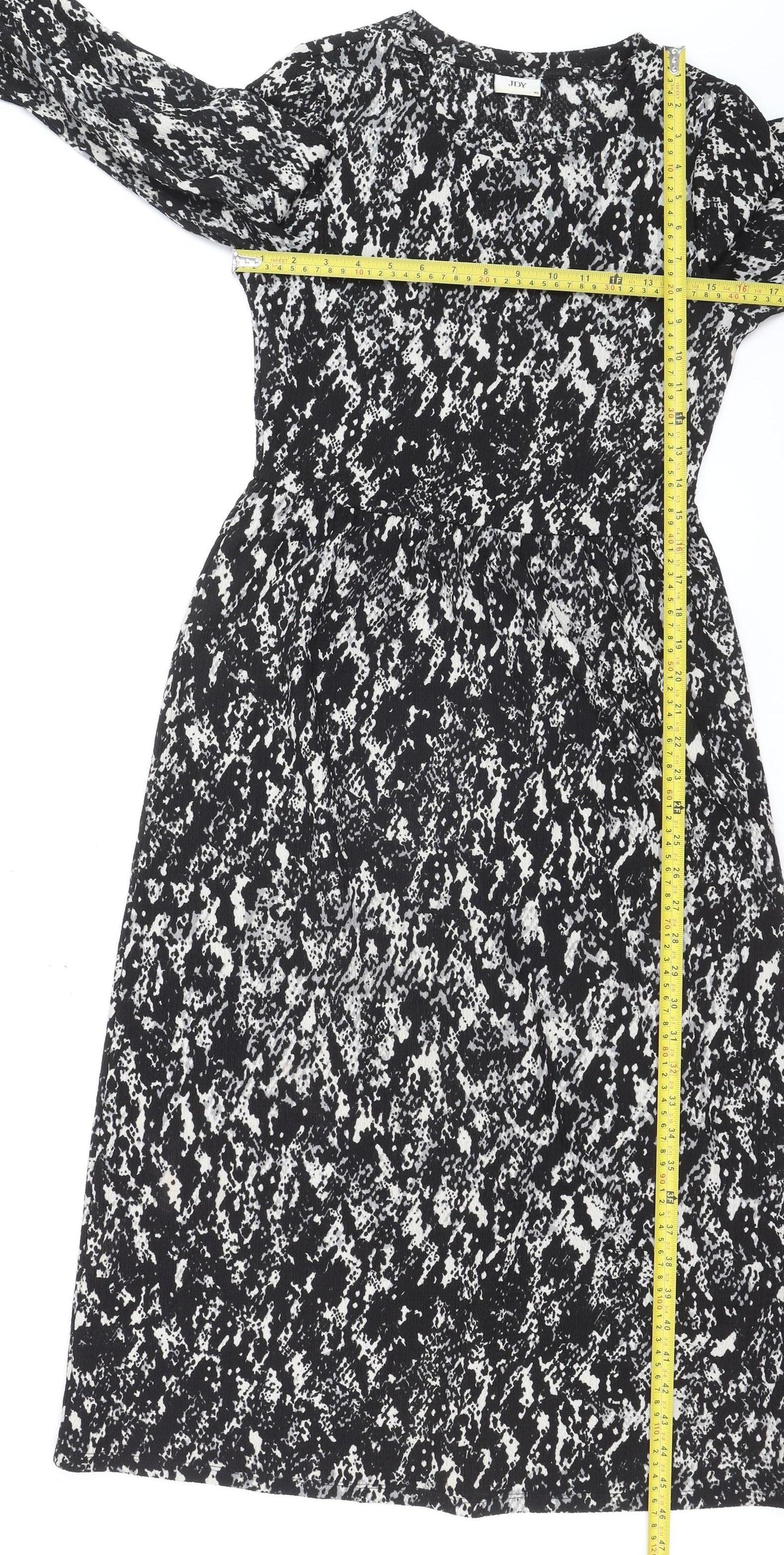 JDY Women's Black Animal Print A-Line Long Sleeve Dress XS