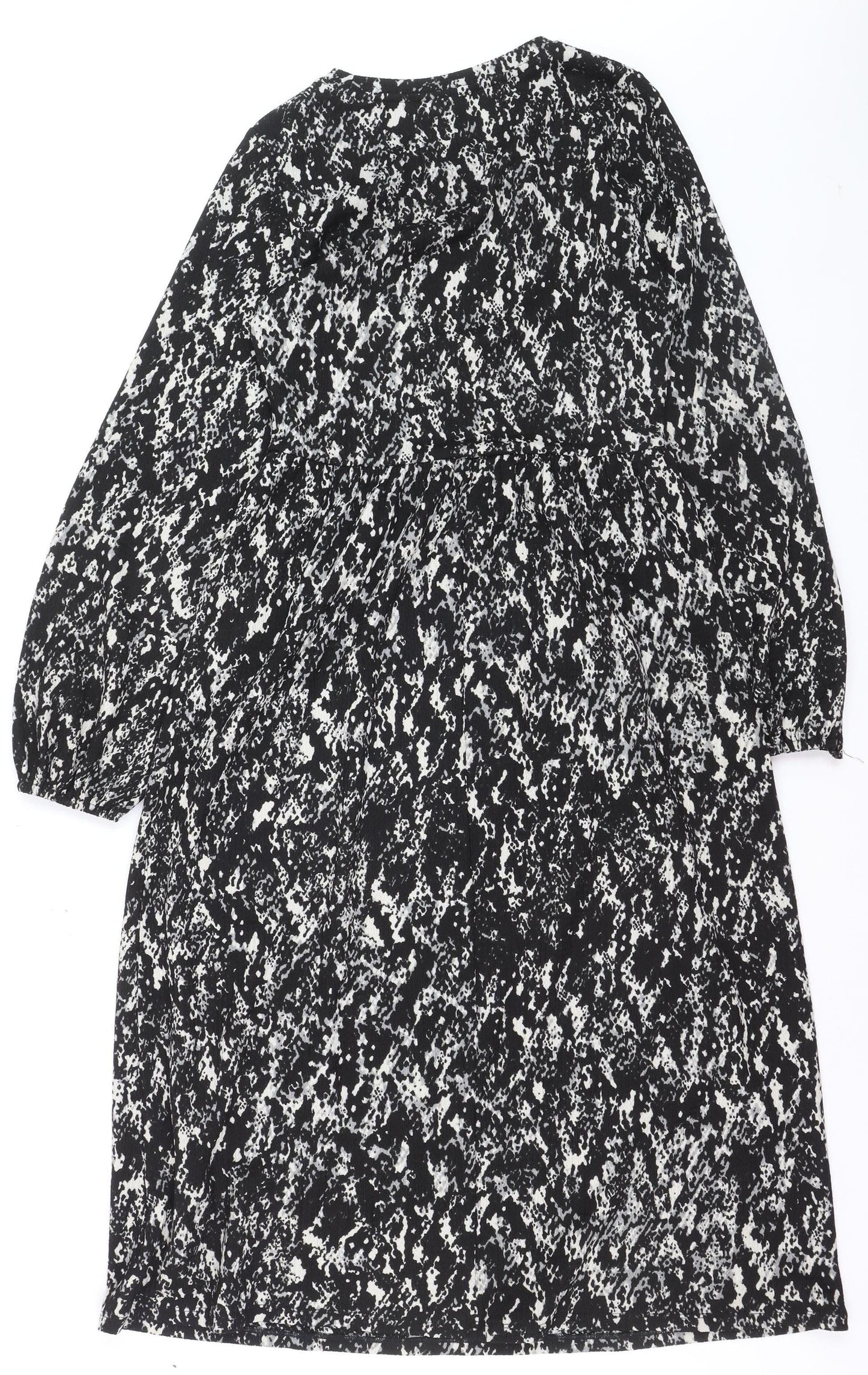 JDY Women's Black Animal Print A-Line Long Sleeve Dress XS