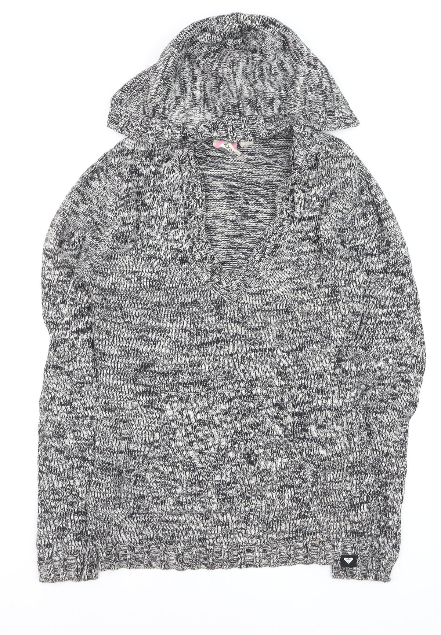 Roxy Women Grey Knit Hooded Pullover Jumper Size M