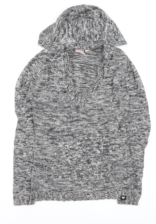 Roxy Women Grey Knit Hooded Pullover Jumper Size M