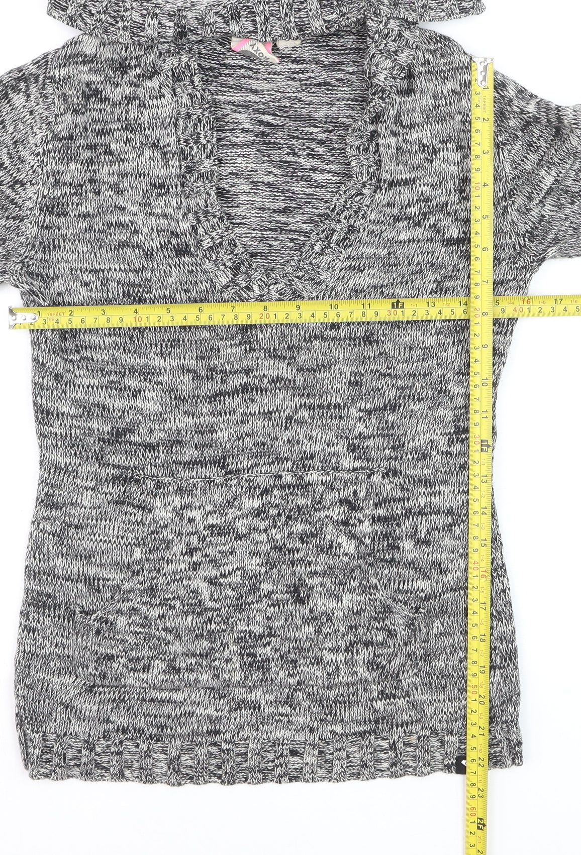 Roxy Women Grey Knit Hooded Pullover Jumper Size M