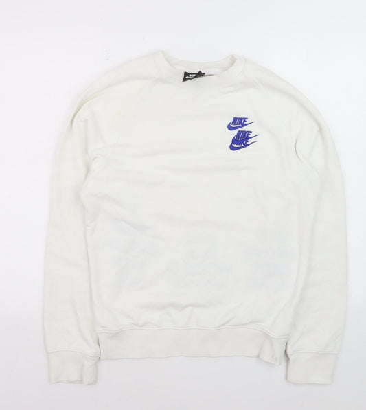 Nike Men's White XS Pullover Sweatshirt with City Print and Embroidered Logo