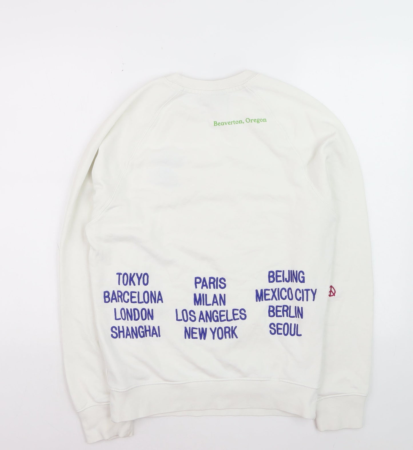 Nike Men's White XS Pullover Sweatshirt with City Print and Embroidered Logo
