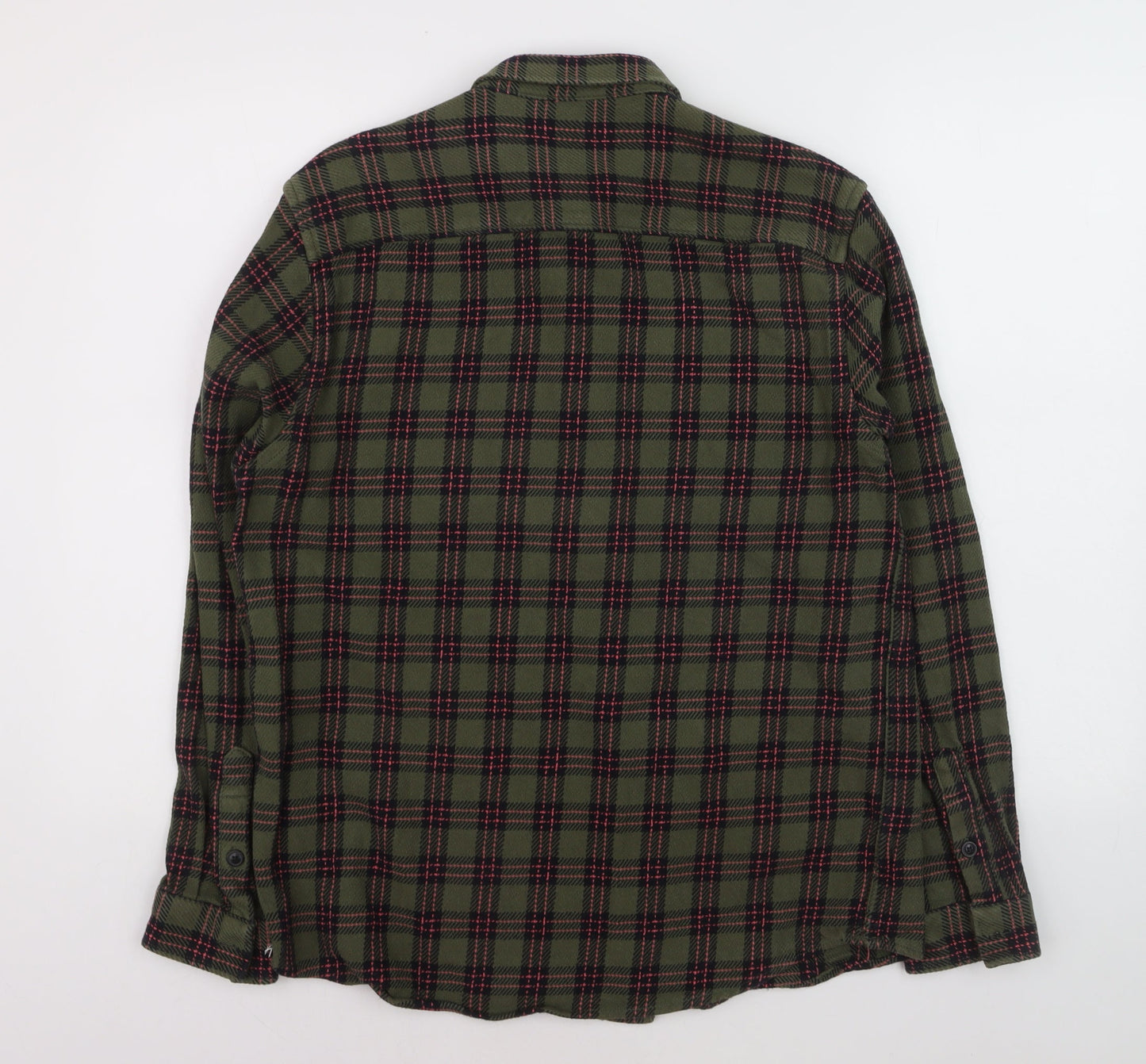 River Island Mens Green Checked Flannel Button-Up Shirt M