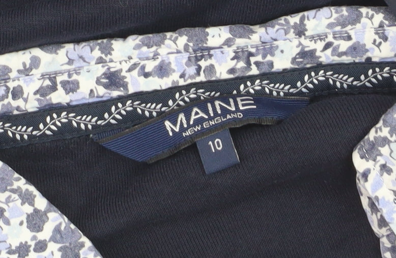Maine New England Women's Blue Floral V-Neck Cotton Jumper Size 10