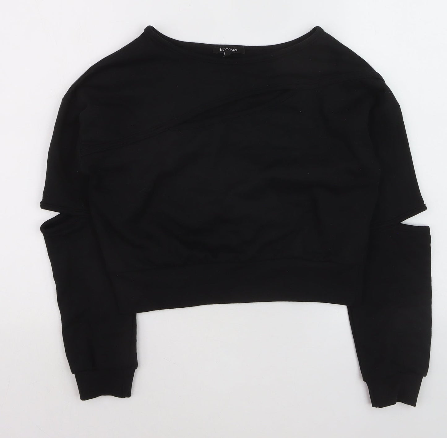Boohoo Women Black Size 8 Cut-Out Sleeve Pullover Jumper