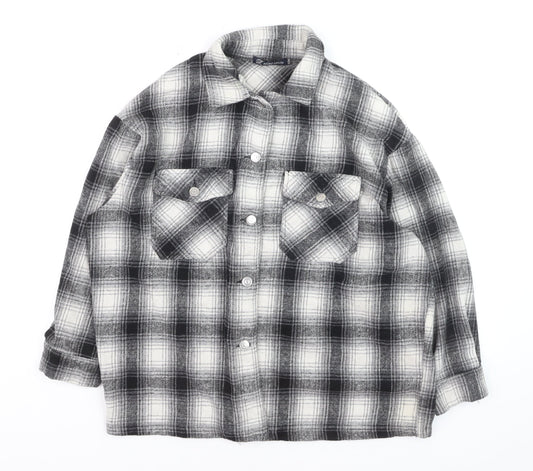 Olivier Vente Womens Grey Check Flannel Cardigan S Relaxed Fit