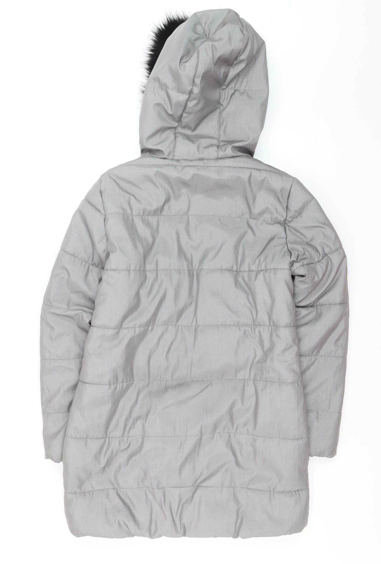 Marks and Spencer Women's Grey Faux Fur Trim Hooded Long Puffer Coat Size 10