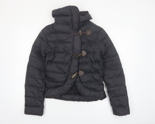 AllSaints Womens Black Puffer Jacket UK 6 Short Down Toggle Winter Coat