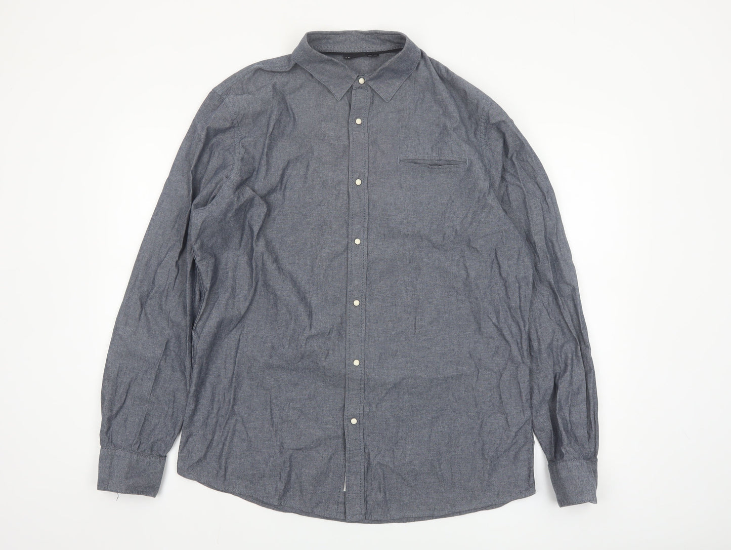 Livergy Men's Blue Cotton Long Sleeve Regular Fit Button-Up Shirt Size L