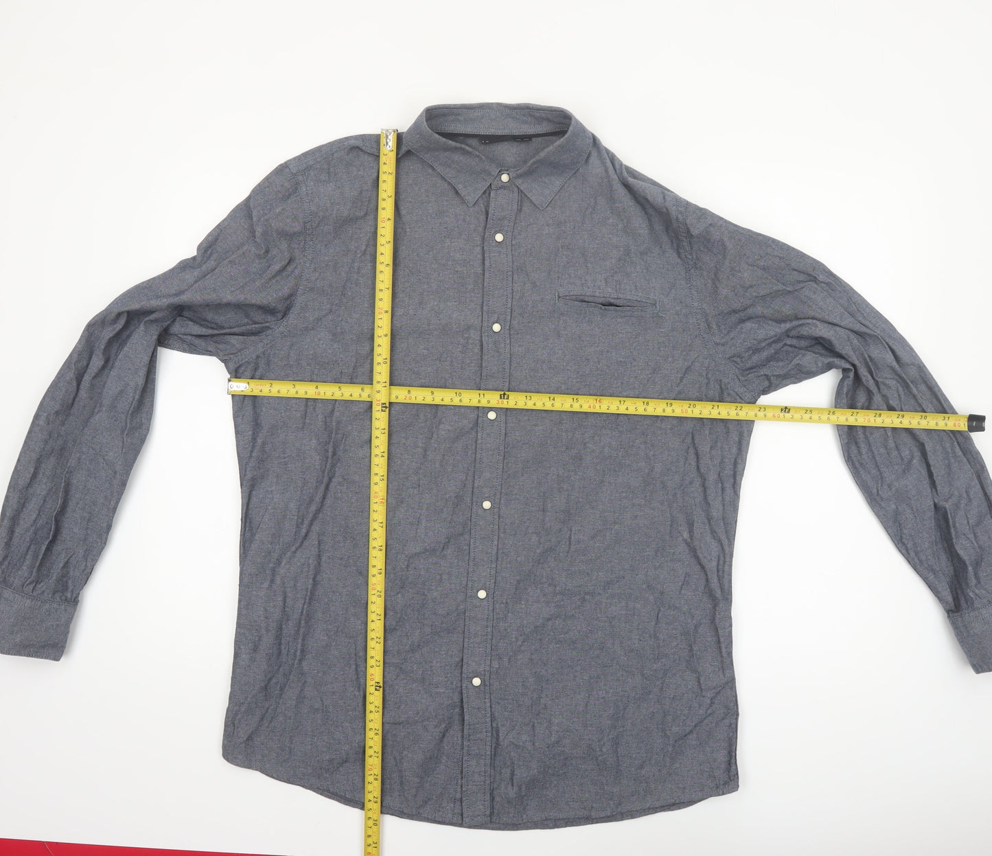 Livergy Men's Blue Cotton Long Sleeve Regular Fit Button-Up Shirt Size L