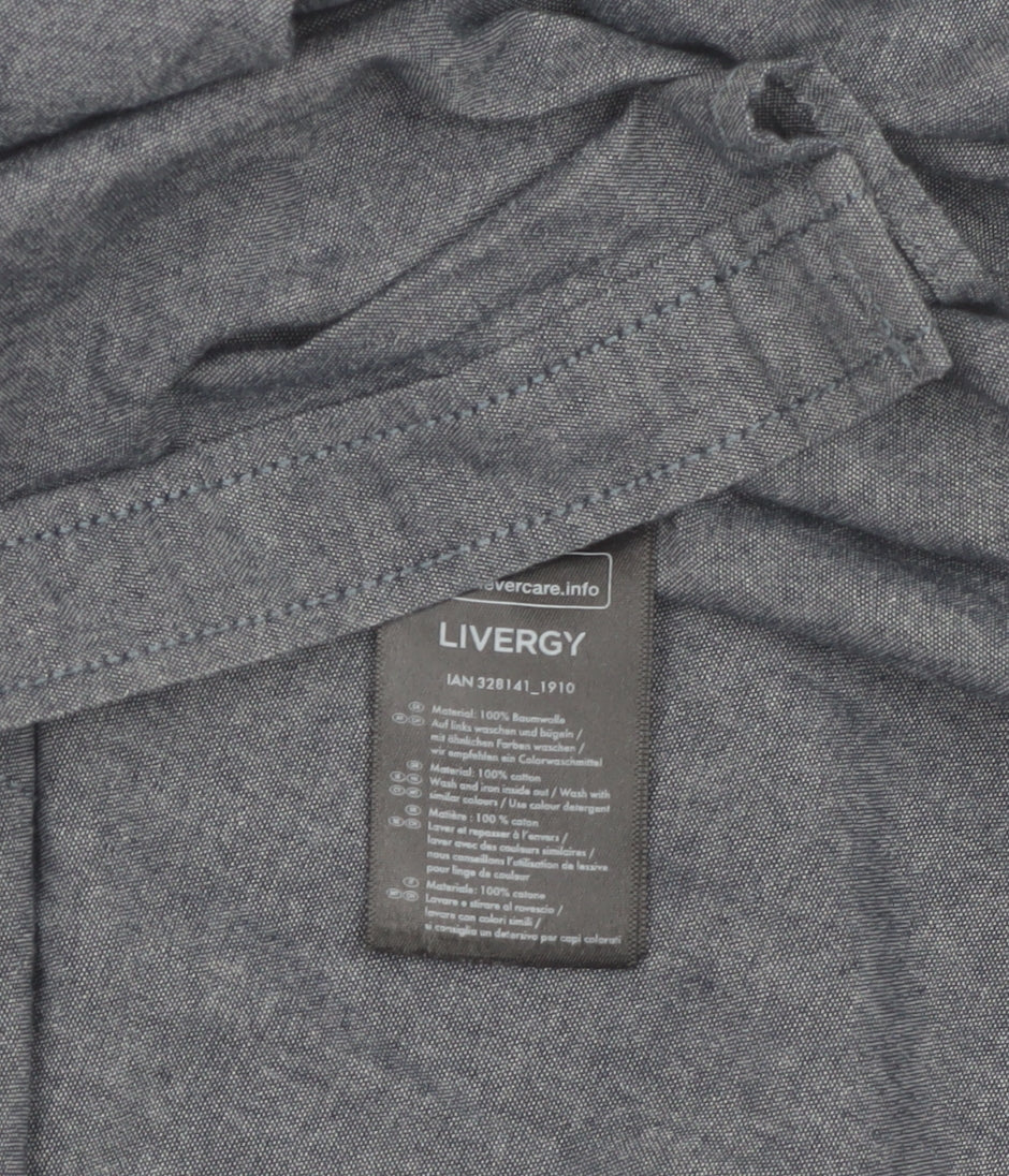 Livergy Men's Blue Cotton Long Sleeve Regular Fit Button-Up Shirt Size L
