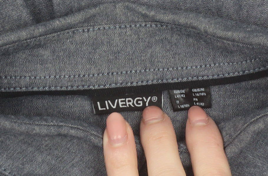 Livergy Men's Blue Cotton Long Sleeve Regular Fit Button-Up Shirt Size L