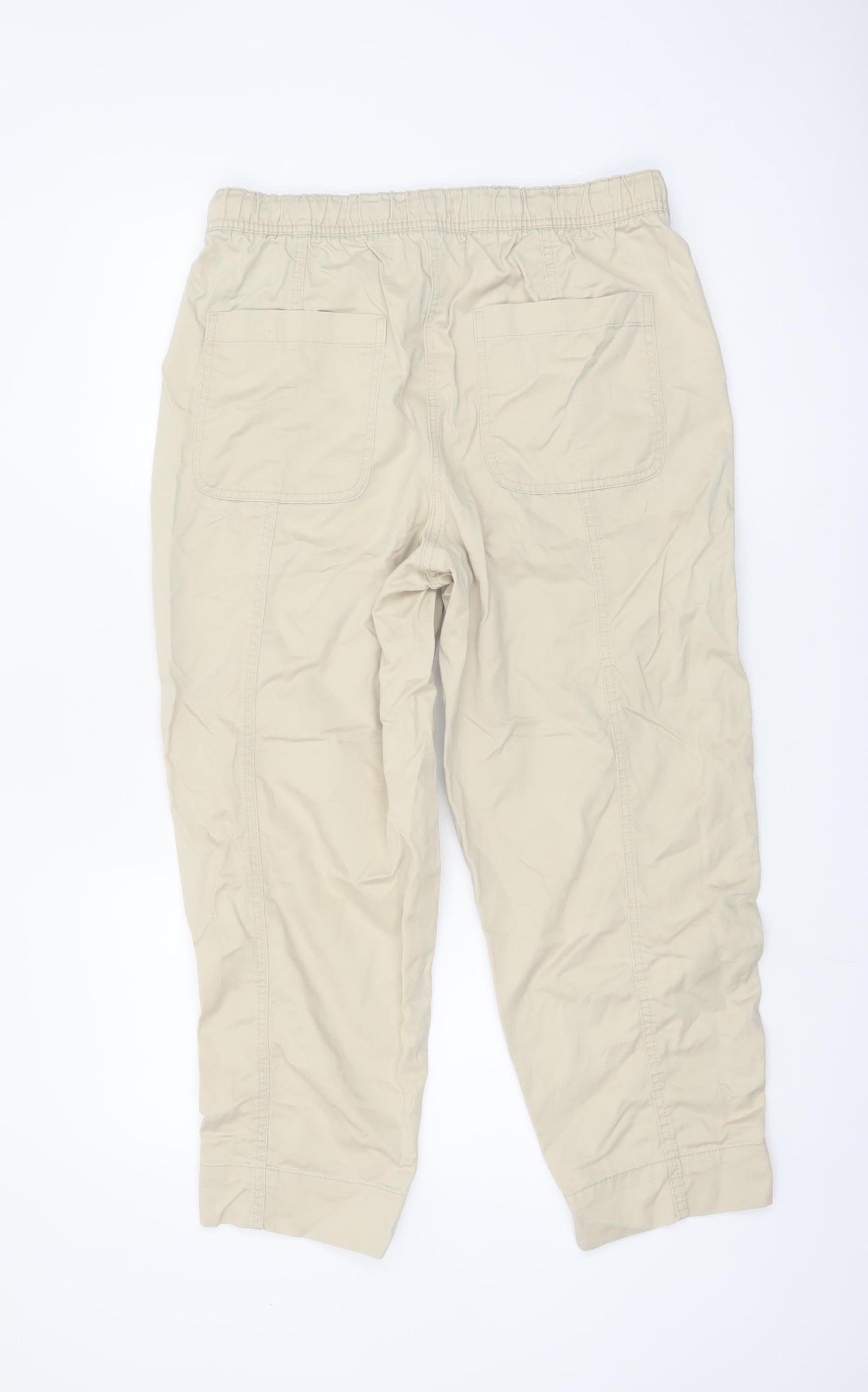 Dunnes Women Beige Cropped Cotton Trousers Size 12 Elastic Waist