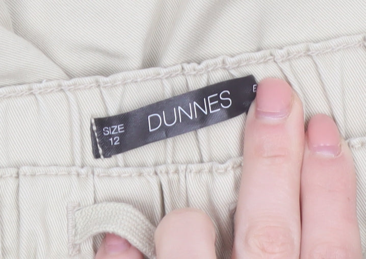 Dunnes Women Beige Cropped Cotton Trousers Size 12 Elastic Waist