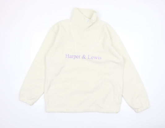Harper & Lewis Mens Ivory Fleece 1/4 Zip Sweatshirt M Regular Fit