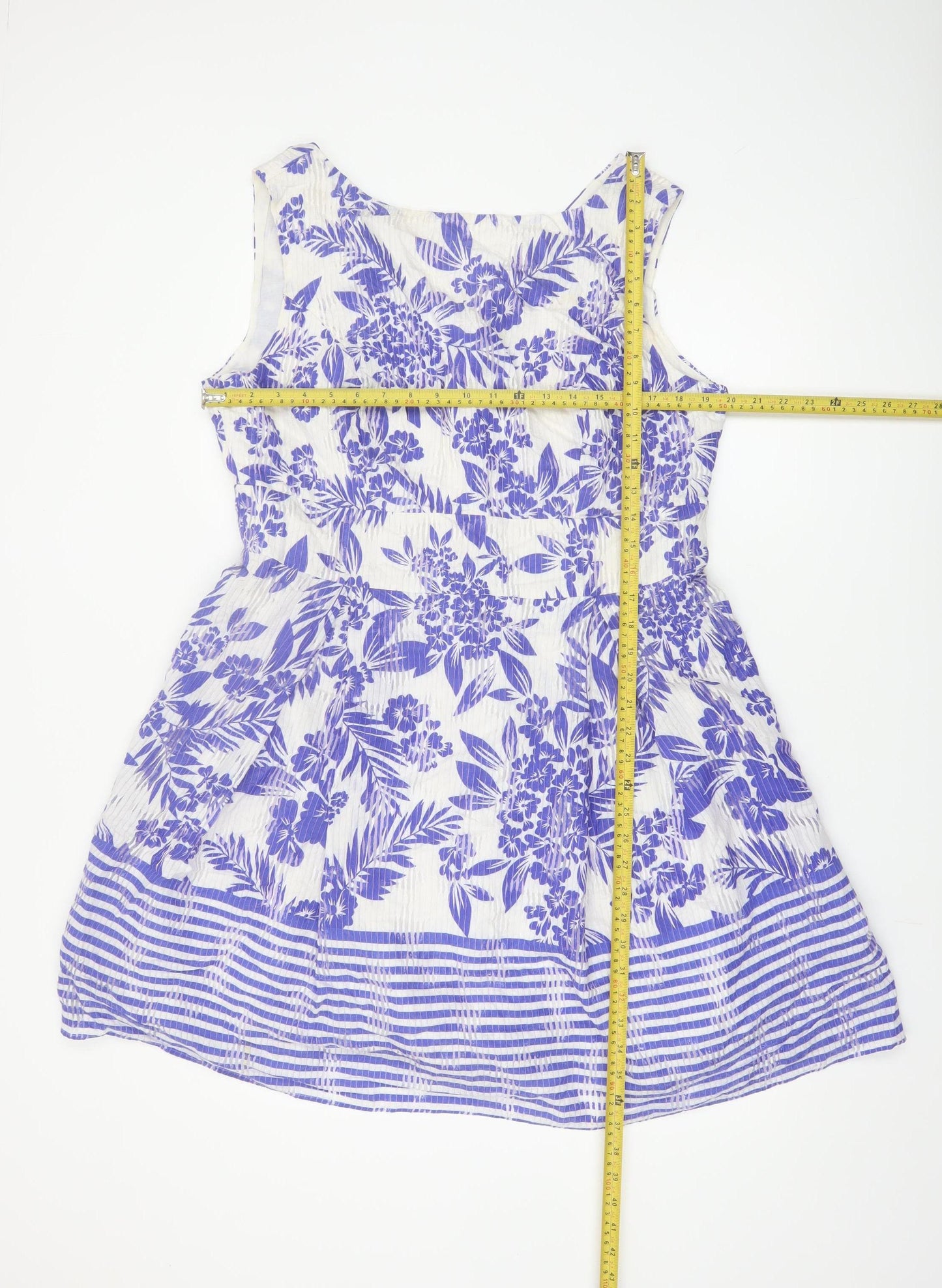 Gallery Womens Blue Floral Fit & Flare Sleeveless Knee Length Dress UK 18