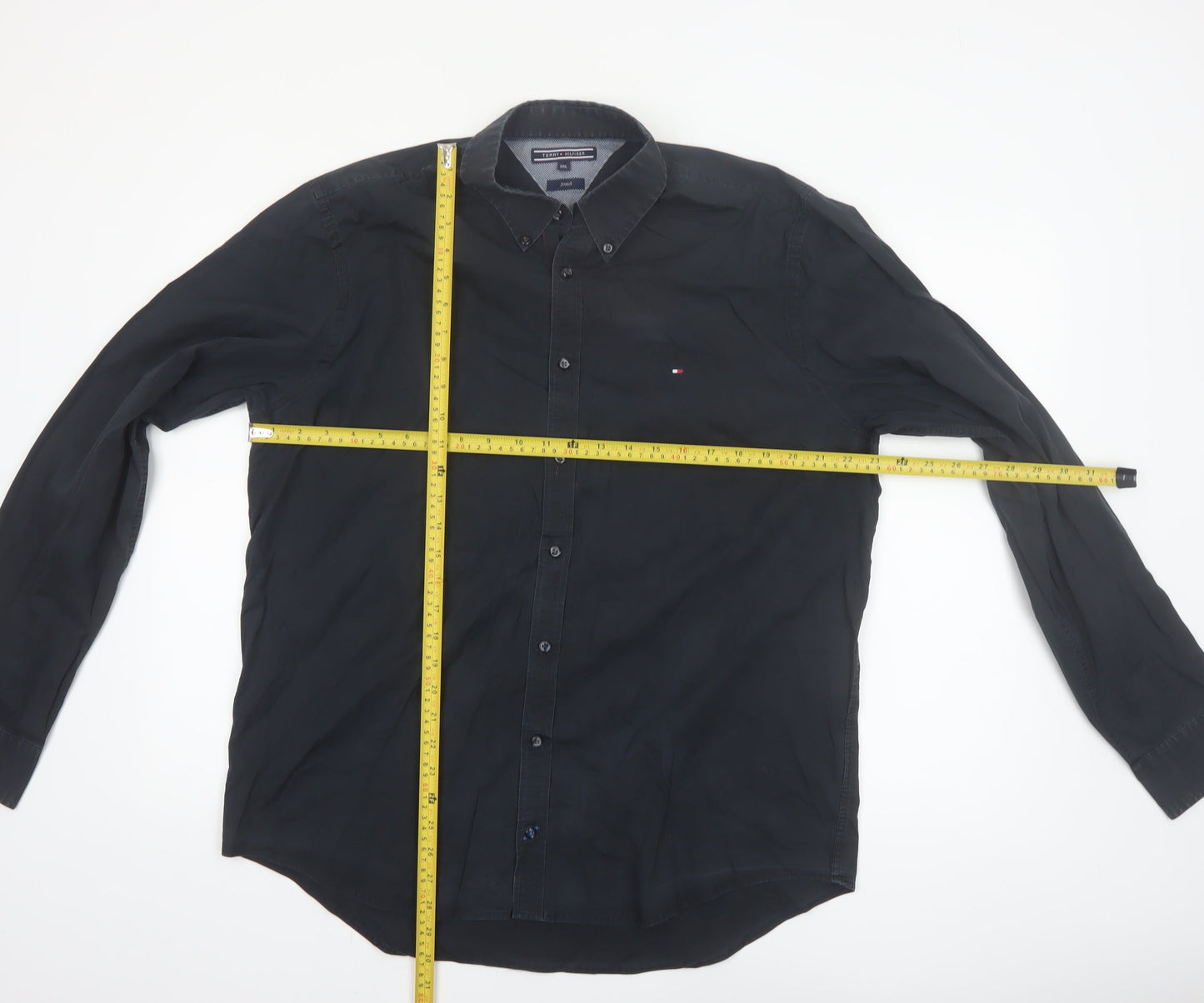 Tommy Hilfiger Men's Black 2XL Stretch Cotton Long Sleeve Button-Up Shirt